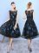 Blue And Black Zipper Square Appliques Quinceanera Dama Dress Tulle Sleeveless