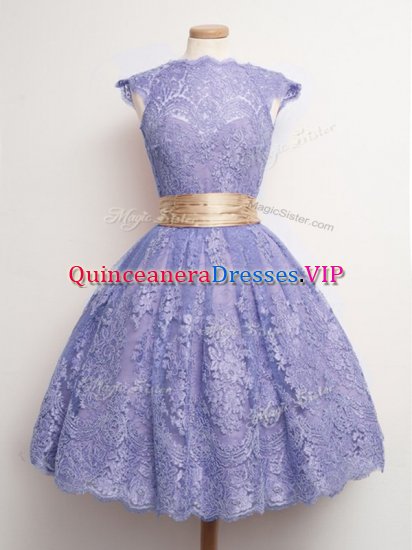 High End Knee Length Ball Gowns Cap Sleeves Lavender Quinceanera Dama Dress Lace Up - Click Image to Close
