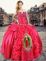 Deluxe Sleeveless Beading and Appliques and Ruffles Lace Up Sweet 16 Dresses