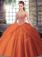 Lace Up Sweet 16 Dresses Orange Red for Military Ball and Sweet 16 and Quinceanera with Beading and Pick Ups Brush Train