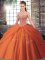 Lace Up Sweet 16 Dresses Orange Red for Military Ball and Sweet 16 and Quinceanera with Beading and Pick Ups Brush Train