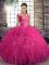 Ideal Hot Pink Tulle Lace Up 15 Quinceanera Dress Sleeveless Floor Length Beading and Ruffles