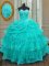 Fantastic Organza Sweetheart Sleeveless Lace Up Beading and Ruffled Layers and Pick Ups Ball Gown Prom Dress in Aqua Blue