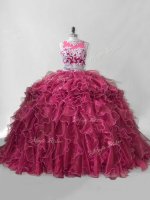 Two Pieces Sleeveless Wine Red Quince Ball Gowns Brush Train Zipper