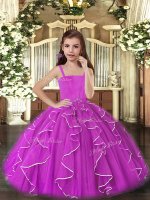 Charming Ball Gowns Pageant Gowns Purple Straps Tulle Sleeveless Floor Length Lace Up