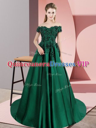 Fantastic Green Satin Zipper Quince Ball Gowns Sleeveless Court Train Lace