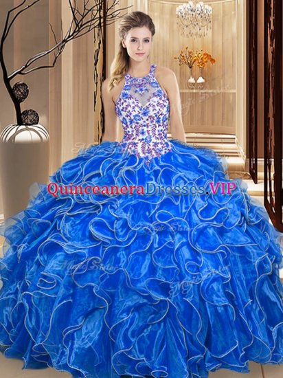 Modern Floor Length Royal Blue Sweet 16 Quinceanera Dress Scoop Sleeveless Backless - Click Image to Close