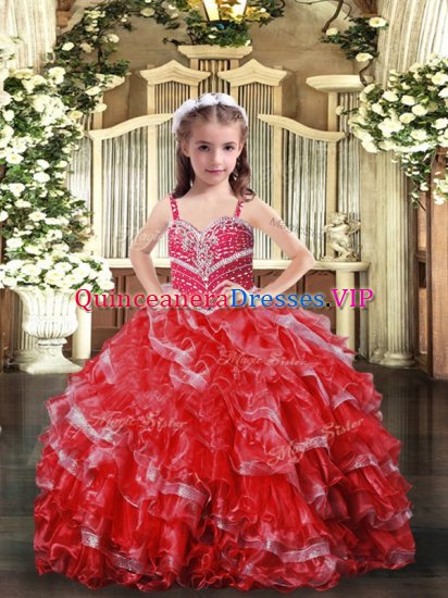 Red Girls Pageant Dresses Party and Sweet 16 and Wedding Party with Beading Straps Sleeveless Lace Up - Click Image to Close
