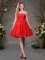 One Shoulder Red Sleeveless Mini Length Beading and Ruching Zipper Quinceanera Court of Honor Dress