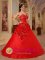 Hand Made Flowers Exclusive Red Quinceanera Dress For Sweetheart Organza A-line Gown In Cleveland Mississippi/MS