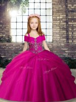 Floor Length Ball Gowns Sleeveless Fuchsia Evening Gowns Lace Up