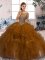 Dazzling Floor Length Zipper Quinceanera Dresses Brown for Military Ball and Sweet 16 and Quinceanera with Beading and Ruffles