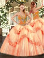 Peach Sweetheart Neckline Beading Quinceanera Gowns Sleeveless Lace Up