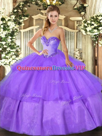 Fine Sweetheart Sleeveless Tulle Vestidos de Damas Beading and Ruffled Layers Lace Up - Click Image to Close