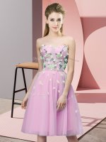Excellent Sweetheart Sleeveless Lace Up Dama Dress Rose Pink Tulle