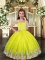 Yellow Green Sleeveless Tulle Lace Up Little Girls Pageant Gowns for Wedding Party