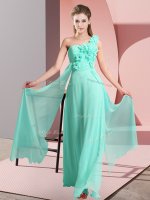 Noble Floor Length Apple Green Court Dresses for Sweet 16 Chiffon Sleeveless Hand Made Flower(SKU BMT0366-7BIZ)