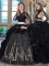 Backless Scoop Long Sleeves Quinceanera Gown With Brush Train Embroidery and Pick Ups Black Taffeta