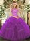 Purple Vestidos de Quinceanera Military Ball and Sweet 16 and Quinceanera with Beading and Ruffles Scoop Cap Sleeves Lace Up