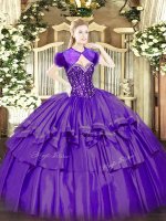 Top Selling Organza and Taffeta Sweetheart Sleeveless Lace Up Beading and Ruffled Layers Quinceanera Dress in Purple(SKU SJQDDT1472002-3BIZ)