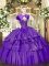 Top Selling Organza and Taffeta Sweetheart Sleeveless Lace Up Beading and Ruffled Layers Quinceanera Dress in Purple
