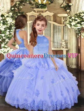 Glorious Ball Gowns Pageant Dress Toddler Lavender and Pink And Yellow Halter Top Tulle Sleeveless Floor Length Backless