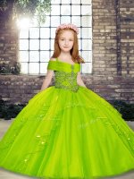 Sleeveless Tulle Floor Length Lace Up Little Girl Pageant Dress in with Beading