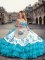 Blue And White Ball Gowns Sweetheart Sleeveless Organza and Taffeta Floor Length Lace Up Embroidery and Ruffled Layers Sweet 16 Dress