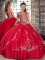 Off The Shoulder Sleeveless Lace Up Quinceanera Gowns Red Tulle