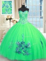 Sophisticated Tulle Sleeveless Floor Length Sweet 16 Dresses and Beading and Appliques and Embroidery