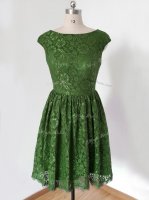 Affordable Olive Green Scoop Lace Up Lace Quinceanera Dama Dress Cap Sleeves