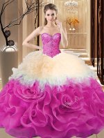 Exquisite Beading and Ruffles 15th Birthday Dress Multi-color Lace Up Sleeveless Floor Length