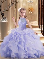 Lavender Sleeveless Brush Train Lace Up Child Pageant Dress for Sweet 16 and Wedding Party(SKU PAG1200-7BIZ)
