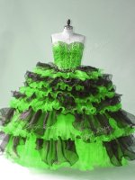 Glamorous Ball Gowns Sweetheart Sleeveless Organza Floor Length Lace Up Beading and Ruffles and Ruffled Layers Quinceanera Dresses