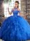 Royal Blue Sleeveless Beading and Ruffles Floor Length Sweet 16 Dresses