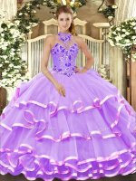 Noble Floor Length Ball Gowns Sleeveless Lavender Quinceanera Gown Lace Up
