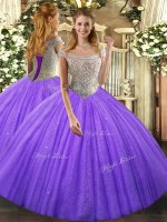 Tulle Sleeveless Floor Length 15 Quinceanera Dress and Beading
