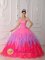 Snowmass Village CO Colorful Quinceanera Dress With Ruched Bodice and Beaded Decorate Bust