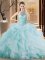 Embroidery and Ruffles Quinceanera Dress Light Blue Lace Up Sleeveless Brush Train