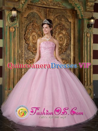 Glossop East Midlands Custom Made Strapless Pink Quinceanera Dress With Appliques