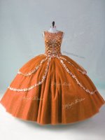 Flirting Rust Red Sleeveless Tulle Zipper Quinceanera Gowns for Sweet 16 and Quinceanera
