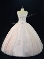 Pink Lace Up Quinceanera Dresses Beading Sleeveless Floor Length
