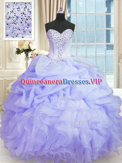 Perfect Lavender Lace Up Sweet 16 Dresses Beading and Ruffles Sleeveless Floor Length - Click Image to Close