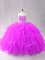 Most Popular Sleeveless Floor Length Beading and Ruffles Lace Up Quinceanera Gown with Purple
