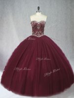 Sumptuous Burgundy Tulle Lace Up Sweetheart Sleeveless Floor Length Sweet 16 Dresses Beading(SKU PSSW1003BIZ)
