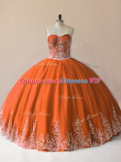 Attractive Orange Ball Gowns Tulle Sweetheart Sleeveless Embroidery Floor Length Lace Up Ball Gown Prom Dress - Click Image to Close