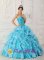Peach Springs Beading and Ruched Bodice For Classical Sky Blue Sweetheart Quinceanera Dress With Ruffles Layered In Corvallis Oregon/OR