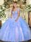 Baby Blue Sleeveless Tulle Lace Up Sweet 16 Dresses for Military Ball and Sweet 16 and Quinceanera