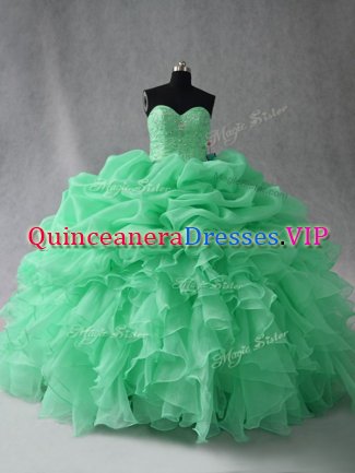 Designer Apple Green Lace Up Sweet 16 Quinceanera Dress Beading and Ruffles and Pick Ups Sleeveless Floor Length