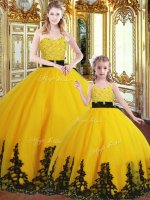 Adorable Organza Sleeveless Floor Length Sweet 16 Dress and Beading and Appliques